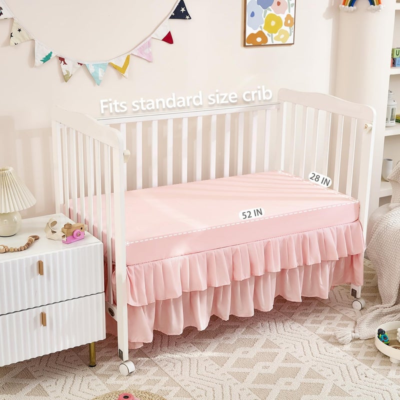 NacoMoco 3-Piece Pink Crib Bedding Set for Girls - Ultra Soft & Skin Friendly Baby Girl Bedding Crib Set Includes Crib Comforter, Sheet & Skirt (Light Pink) - Image 5